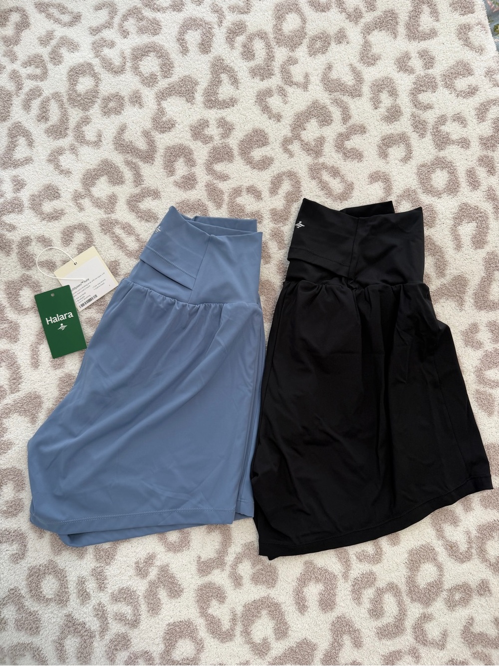 Halara Women's Light Blue and Black Shorts